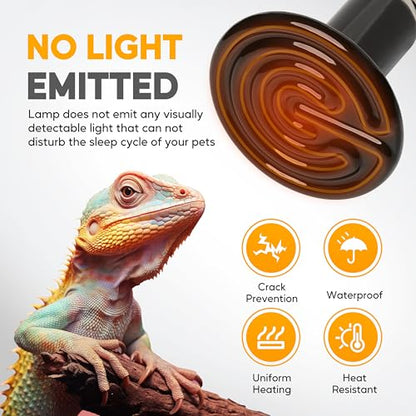 HealSmart 100W Reptile Heat Lamp Ceramic Heat Emitter, No Light Emitting Heat Bulbs, Suitable for Snake/Lizard/Spider, Plant Growth and Incubating Chicken, 2-Pack - size: 100 Watts, style: D-75mm (2.95") *2 Pcs