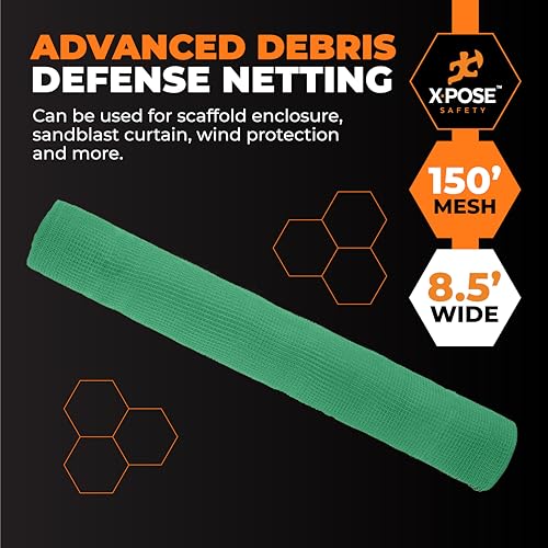 Xpose Safety Construction Safety Netting – 8.5' x 150', 1/4" Mesh Scaffold Safety Net, Temporary Material Roll, Visibility Fence, Heavy-Duty Fire Retardant, Green - color: 3) Green, size: 8.5' X 150' – 1/4" Mesh