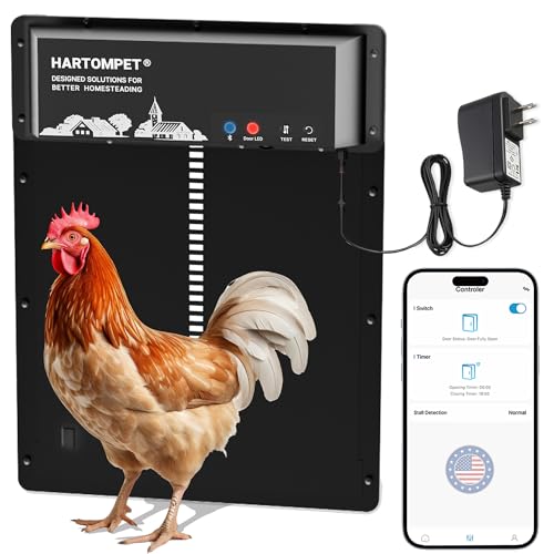 Automatic Chicken Coop Door – App-Controlled Schedule, Solar/Battery/Plug-in Powered, Anti-Pinch Motion Sensor with Resistance Detection, Weatherproof Aluminum Electric Door - HARTOMPET