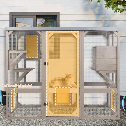 Ketive Catio Outdoor Cat Enclosure, Wooden Cat Catio, Large Weatherproof Cats House with Multiple Platforms and 1 Resting Boxes for Multiple Cats - size: 59" L x 27.5" W x 47.2" H
