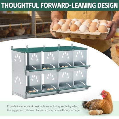 8 Compartment Metal Chicken Nesting Box with Roll Away Egg Collection 42×16×25in,Wall Mountable Large Hen Laying Box with Vented Holes,8 Houses Coop Roosting Boxes Fit for Different Poultry Breeds - size: 42×16×25in