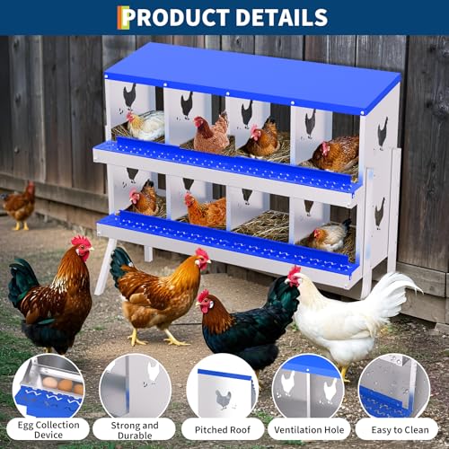 8-Hole Galvanized Chicken Nesting Box, Roll Away Egg Collection, Rustproof Hen Laying Boxes with Legs, Ventilated & Easy Install, Premium Poultry Nest for Chicken Coop/Duck House + Fake Training Eggs - size: 8 Holes with Legs
