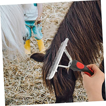 WOONEKY Durable Horse Grooming Rake with Ergonomic Nonslip Rubber Handle Metal Horse Hair Cleaning Comb for Livestock Efficiently Removes Soil and Shed Hair and Pets