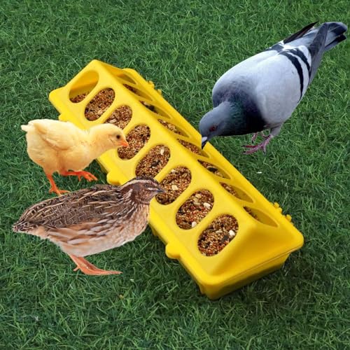 Flip Top Chick Feeder Trough Plastic Flip Top Bird Small Poultry Feeder Chicken Pigeon Duck Quail Feeder Waterer Small Chicken Feeders No Waste No Mess (Yellow) - color: Yellow