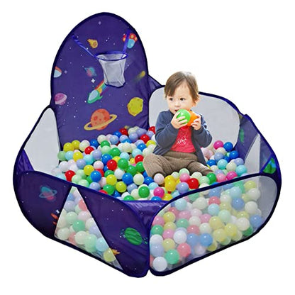 Kids Ball Pit, Pop Up 3+Children Play Tent, Toddler Ball Pool Baby Crawl Playpen with Basketball Hoop, Portable Toys for Girls Boys, 4 ft / 120 cm, Balls Not Included, Spaceship - style: Spaceship