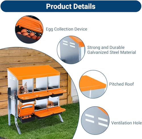Chicken Nesting Box, 6 Hole 2 Layer Hen Nest Boxes, Roll-Away Egg Collection System with Ventilation Holes，Rustproof Plastic Tray & Keyhole Mounting, Chicken Laying Box - color: Orange, size: 6 holes with legs