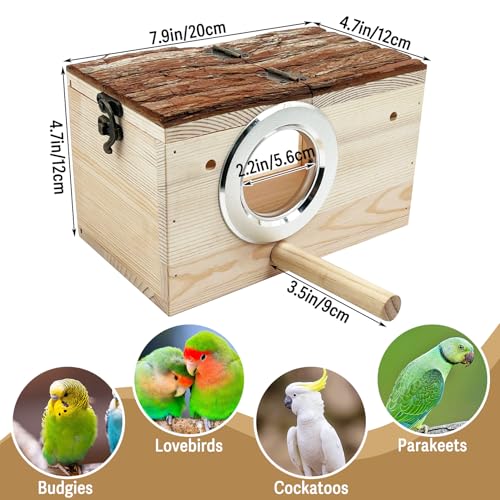 Tfwadmx Parakeet Nesting Box - Wooden Parrot Nest for Cockatiel, Lovebirds, Budgie, Conure - Acrylic Transparent Bird House With Perch for Breeding