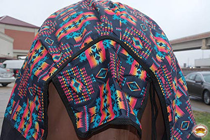 Black Aztec 75 in HILASON 600D Winter Waterproof Poly Horse Blanket Belly Wrap - size: 75 In