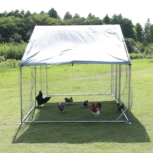 Large Metal Chicken Coop Run, 9.8x6.5x6.4FT Outdoor Walk-in Poultry Cage Hen Playpen House with Waterproof Cover and Lockable Door for Yard Farm - size: 6.5' L x 9.8' W x 6.4' H