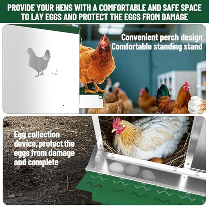 IDEALHOUSE Chicken Nesting Box, Galvanized Steel Laying Box with Rustproof & Roll-Away Egg Design, for Hens, Green 10 Compartment No Bracket - color: Green, size: 10 compartments (without bracket)