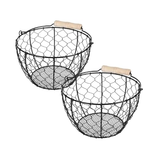 2 Pcs Egg Basket With Handle,Wire Egg Basket for Gathering Fresh Eggs, Round Egg Collecting Basket for Farm,Vintage Style Chicken and Duck Eggs Basket Egg Countertop Storage Container Holder ﻿ - color: Black