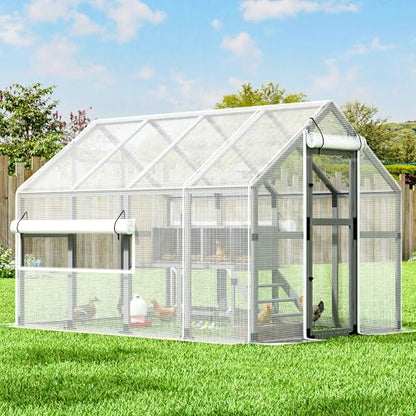 COZIWOW Chicken Coop with Full Waterproof Cover, 9' Extra Large Wooden Chicken House for 10-15 Chickens, 4 Nesting Boxes, Roosting Bars, Outdoor Walk-in Poultry Run for Backyard, Farm, Modern Gray - color: Modern Grey
