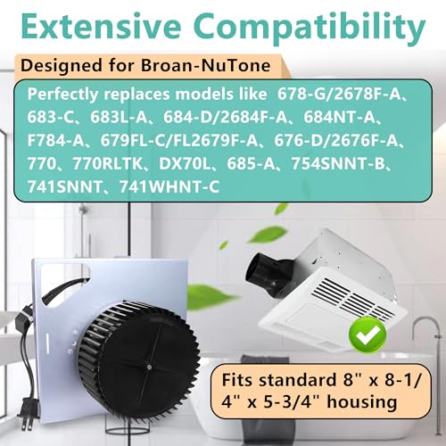 Upgrade S97015162 Motor Assembly | 8" x 8-1/4" Housing | Compatible with Broan NuTone 678-G、2678F-A、 683-C、683L-A、 HD80L、 770RLTK 、DX50L Series Bathroom Exhaust Fan