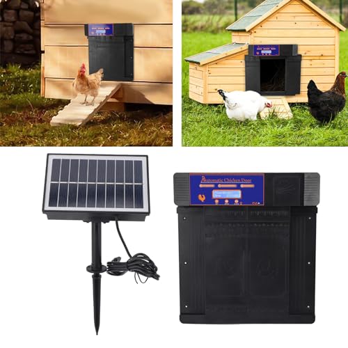 Automatic Chicken Coop Door Opener, Intelligent Double Open with Timer LED Display Solar Powered, with Anti Pinch Function, for Chickens Ducks Geese Poultry (Black) - color: Black