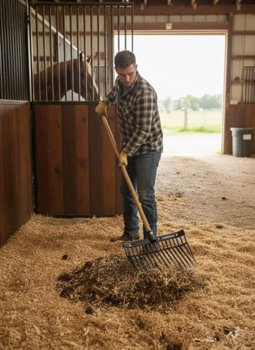 (1) Heavy-Duty Polycarbonate Manure Fork Head (.9" Hole) , Black, USA-Made, Lightweight Replacement Pitchfork Scoop for Stable Cleaning