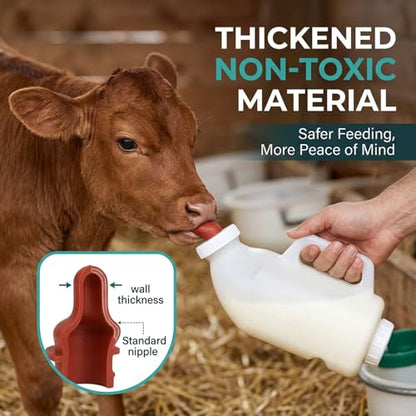 2L Calf Bottle, Horizontal Calf Bottles and Nipples with 2 Soft Silicone Nipples, Large Capacity Safe Feeding Bottle for Calves