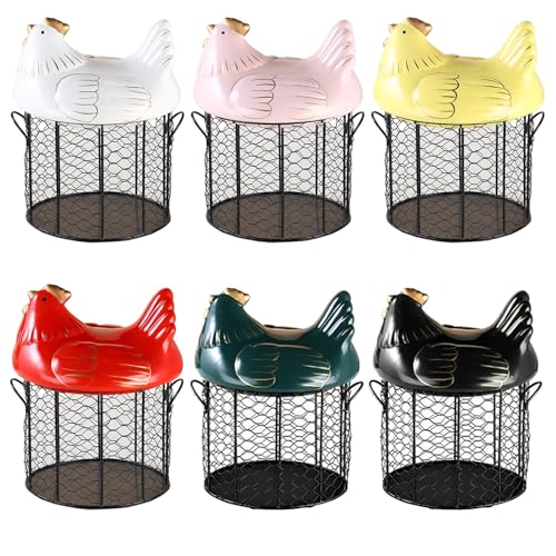 Chicken Egg Basket, Chicken Egg Holder, Black Wire Chicken Egg Collection Baskets with Ceramic Lid and Handle for Gathering Fresh Eggs, Farmhouse Style Egg Storage Container for Kitchen(Yellow) - color: Yellow