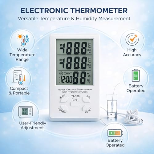 Electronic Temperature Humidity Meter with Waterproof, Indoor Outdoor Hygrometer Thermometer - Wide Temperature Range, Max Min Records, Ideal for Farm and Aquaculture