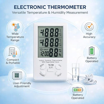 Electronic Temperature Humidity Meter with Waterproof, Indoor Outdoor Hygrometer Thermometer - Wide Temperature Range, Max Min Records, Ideal for Farm and Aquaculture