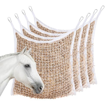 4 PCS Slow Feed Hay Net for Horses, Large Capacity Hay Bags for Horses Goats Sheep Donkey Trailer Full Day Feeding, Easy to Fill and Hang, White, 35 x 31 Inch - size: 4PCS-White