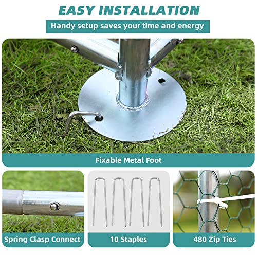 MEETWARM Large Metal Chicken Coop Run, Walk-in Enclosure Poultry Hen Run House, Spire Shaped Chicken Pen with Waterproof & Anti-UV Cover for Outdoor Farm Use(9.8' L x 19.68' W x 6.56' H) - color: 9.8' L x 19.68' W x 6.56' H