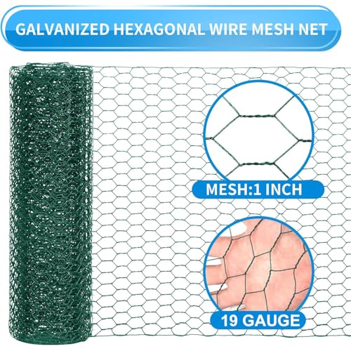 60'' x 150' Green Chicken Wire Fencing, 1 inch Chicken Wire and 19 Gauge Poultry Netting, Garden Mesh Fence Roll for Floral Arrangements/Crafts/Farm/Livestock/Pet Protection - size: Green /19 Gauge 60" x150'