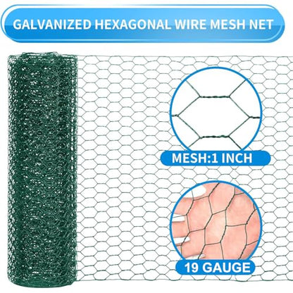 48'' x 150' Green Chicken Wire Fencing, 1 inch Chicken Wire and 19 Gauge Poultry Netting, Garden Mesh Fence Roll for Floral Arrangements/Crafts/Farm/Livestock/Pet Protection - size: Green /19 Gauge 48" x150'