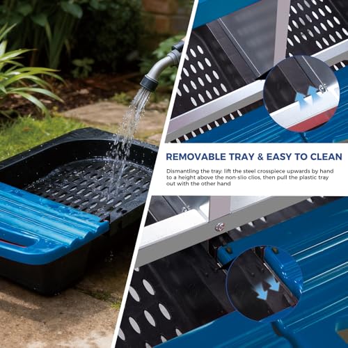 Chicken Nesting Boxes Ventilated Heavy Duty 3-Compartment Roll-Away Egg Collection, Galvanized Steel, Wall Mount or Stand, Pull-Out Trays – Blue, Three Grids - color: Blue, size: 3 Holes