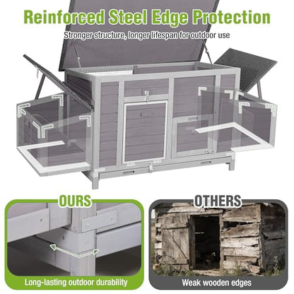 GUTINNEEN Large Chicken Coop for 4-6 Chickens with Nesting Box, Predator Proof Outdoor Hen House, Reinforced Frame, Waterproof Asphalt Roof, Easy Clean Pull-Out Tray, Ventilated Design - size: 70.6"L x 25"W x 28"H