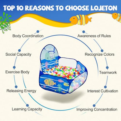 Kids Ball Pit, Pop Up 3+Children Play Tent, Toddler Ball Pool Baby Crawl Playpen with Basketball Hoop, Portable Toys for Girls Boys, 4 ft / 120 cm, Balls Not Included, Ocean - style: Ocean
