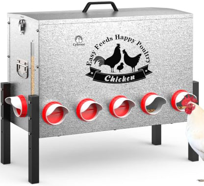 21Gal Large Automatic Chicken Feeder - 12 Port No Waste Poultry Feeder, Rust-Proof Alloy Steel with Locking Lid & Adjustable Legs for Chickens, Ducks, Geese, Poultry - size: 21GAL-110LB