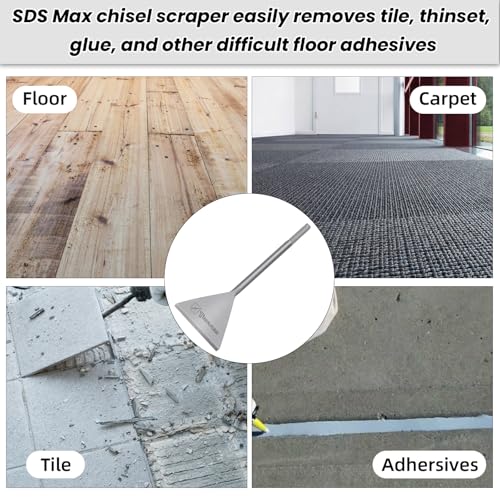 SDS Max Chisel, 6 Inch Wide Floor Scraper Tile Removal Scraping Chisel Bits, Steel Flat Shovel Bit Tool for Removing Floor, Concrete Mortar Thinset with SDS Max Shank Rotary Hammer Drills