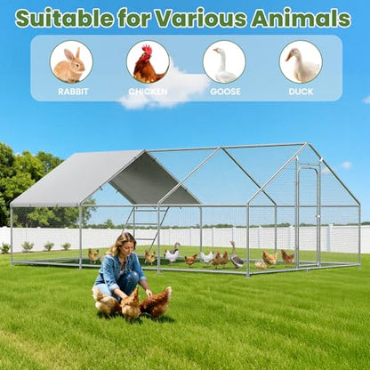 Large Chicken Coop with Roosting Perch, Outdoor Waterproof & UV-Resistant Cover,13.1'W x 19.7' L x 6.4' H Chicken Run for Yard or Farm, Spire Roof - size: 236.0"L x 157.5"W x 78.0"H