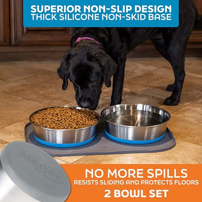 Master Pet Supply Stainless Steel Dog Bowls Set of 2 with Extra Thick Silicone Base - 16 Cup (128 oz) Graphite, Non-Slip, Dishwasher Safe Metal Bowls, Pet Dog Food Bowl for Dogs, Cats, Anti Rust - color: Graphite, size: 16 Cups (128 oz) 2 Pack