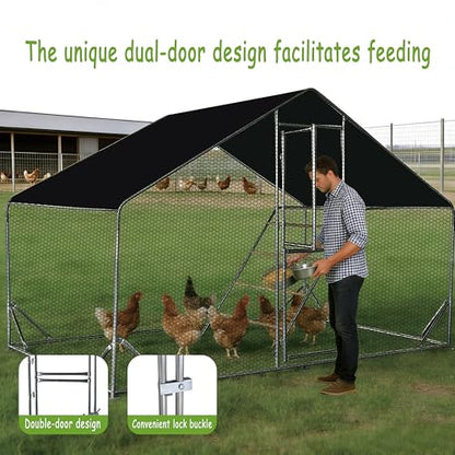 XCL Large Metal Chicken Coop, 6.5×10×6.5FT Walk-in Chicken Run, Spire Roof Poultry Cage with Waterproof Anti-UV Cover, Roosting Perch Outdoor Backyard Farm Enclosure for Duck Chicken (1-Unit Coop) - size: 118.0"L x 76.0"W x 78.0"H