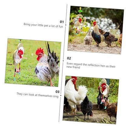 Creative Wooden Hanging Mirror Toy for Chickens and Hens Fun Pet Rooster Accessory Bell Engaging Pecking Play for Coop Entertainment