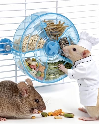 Rotating Rat Foraging Toy Interactive Slow Feeder with 5 Compartments & 2 Openings, Hanging Rat Enrichment Toy for Pet Rats Cage for Mental & Digestive Health, Sturdy Safe Cage Accessory