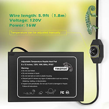 Tikaton Reptile Heat Pad - Adjustable Temperature Under Tank Heater for 10-20gal/30-40gal Tank, Terrarium Heat Mat for Turtle/Snake/Lizard/Frog/Spider/Plant Box - size: 1 Pack-12" X 8"