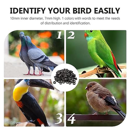Happyyami Bird Accessories 100 Pcs Pigeon Foot Bands Numbered Leg Rings for Poultry Lightweight Design - color: Black