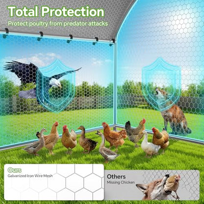 Large Metal Chicken Coop with Roosting Perch,Waterproof and UV-Resistant Cover,Outdoor Walk-in Cage Hen House for Yard Farm Duck Chicken Run Dome Roof (10’ W x 13.2’ L x 6.4’ H) - size: 157.5"L x 119.0"W x 77.2"H