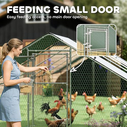 PawHut 39' x 10' x 6.4' Large Chicken Coop Metal Chicken Run for Chickens with 420D Waterproof and Anti-UV Cover, Spire Shaped Walk in Fence Cage Hen House for Outdoor and Yard Farm Use, 1" Dia - size: 472.4"L x 118.1"W x 76.8"H