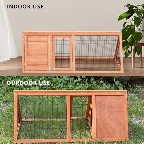 Bunny Cage Outdoor, Wooden Chicken Coop, Portable Chicken Run, Triangle Quail Coop with Ventilating Wire Poultry Hutch for Small Animals (Natural Wood) - color: Natural Wood