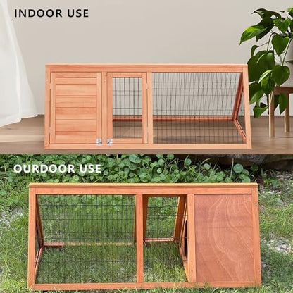Bunny Cage Outdoor, Wooden Chicken Coop, Portable Chicken Run, Triangle Quail Coop with Ventilating Wire Poultry Hutch for Small Animals (Natural Wood) - color: Natural Wood