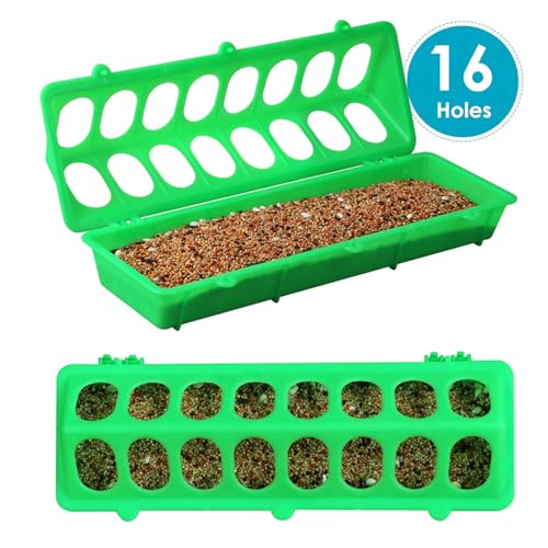 Flip Top Chick Feeder Trough Plastic Flip Top Bird Small Poultry Feeder Chicken Pigeon Duck Quail Feeder Waterer Small Chicken Feeders No Waste No Mess (Green) - color: Green