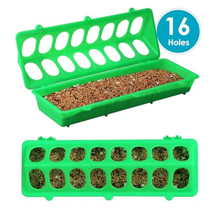 Flip Top Chick Feeder Trough Plastic Flip Top Bird Small Poultry Feeder Chicken Pigeon Duck Quail Feeder Waterer Small Chicken Feeders No Waste No Mess (Green) - color: Green