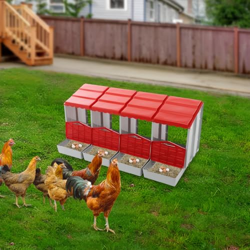 Chicken Nesting Boxes, 4 Compartment Nesting Boxes for Laying Eggs, Roll Away Nesting Box Egg Collection Tray, Wall Mount Poultry Roll Away Chicken Laying Boxes (Red) - color: 4 Compartment Nesting Boxes (Red)