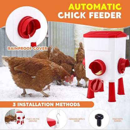 4 Pcs 3 Gallon 2 in 1 Heated Chicken Waterer with Heated Stainless Steel Table 26 Pounds Automatic Chicken Feeder Waterproof Outlet Box Pipe Insulation Tape Wrap for Winter Chick Coop