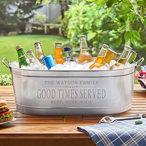 Let's Make Memories Personalized Serve Up Good Times Beverage Tub - Galvanized Drink Tub - w/Stand - color: Serve Up Good Times, size: With Stand