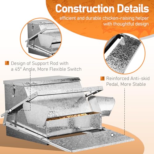 Outvita Automatic Treadle Chicken Feeder, 25 Lbs No Waste No Spill Rodent Proof Metal Chicken Feeder with Weatherproof Lid, Chicken Supplies for Your Chickens Duck Bantams Pheasants Poultry Coop