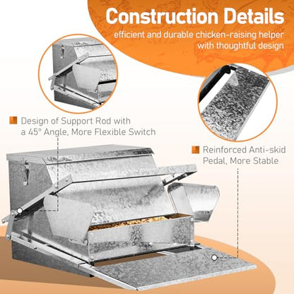 Outvita Automatic Treadle Chicken Feeder, 25 Lbs No Waste No Spill Rodent Proof Metal Chicken Feeder with Weatherproof Lid, Chicken Supplies for Your Chickens Duck Bantams Pheasants Poultry Coop